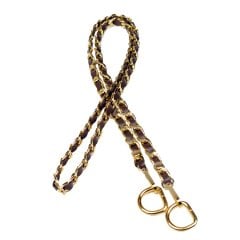 Suni Derili Metal Çanta Zincir Seti -Zincir Uzunluk 110 cm Zincir Altın Renk -  Kahverengi Deri