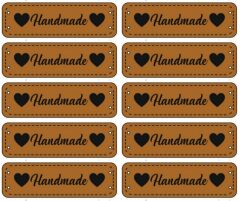 Taba Renk Handmade Suni Deri Etiket - Boy 4.3 Cm - En: 1.3 Cm ( 10 Adet )
