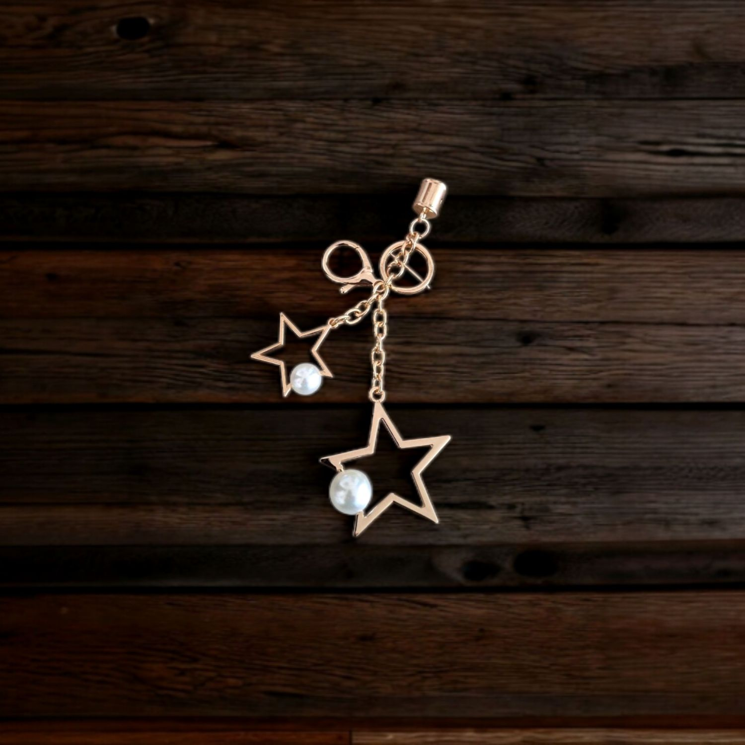 Nildenhobim Altın Renk  Yıldız ve İnci Model Çanta Süs ve Anahtarlık