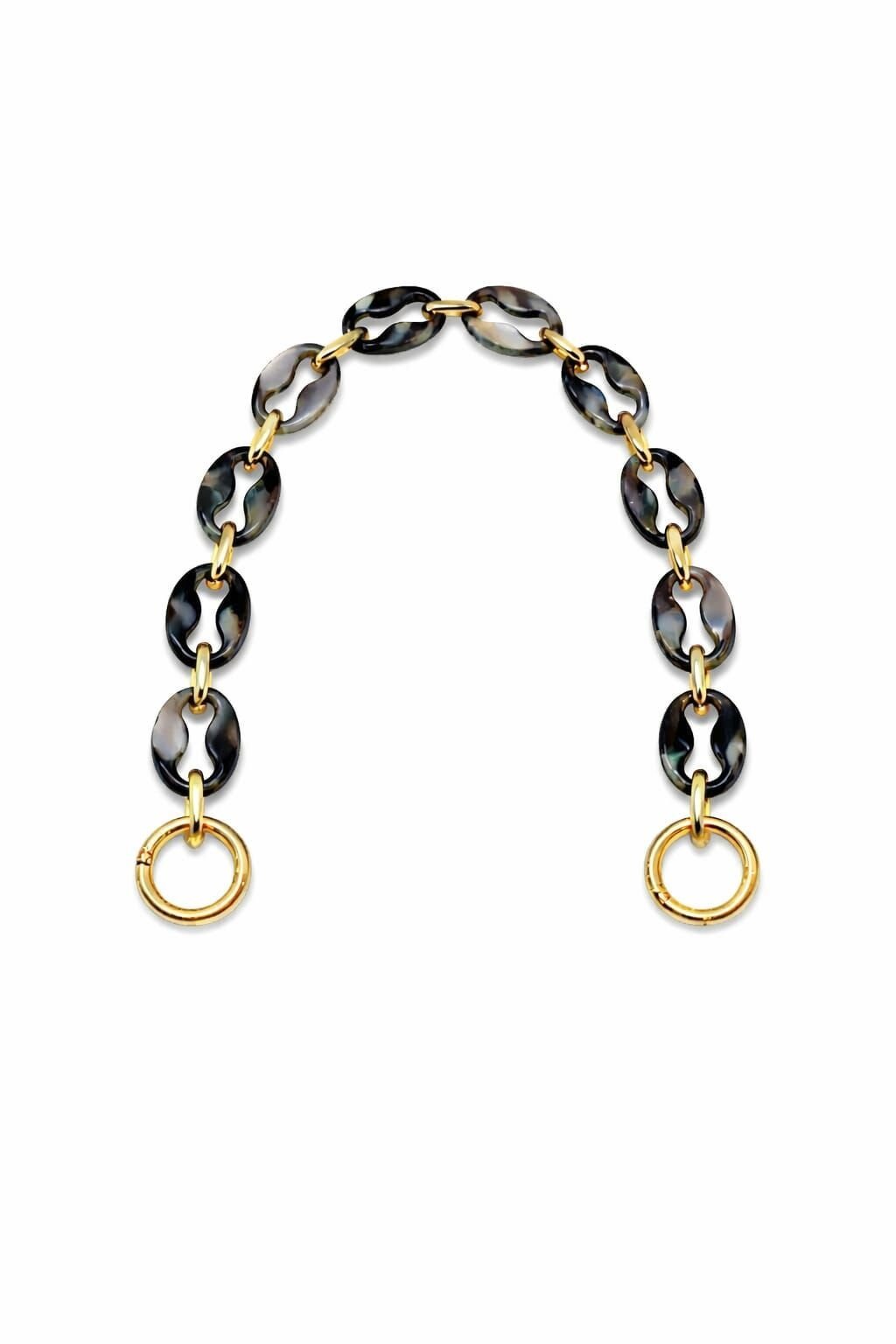 Nildenhobim Akrilik Zincir Model Çanta Sapı - 45 cm, Altın Renk ve Yaylı Halkalı  ( Siyahlı )