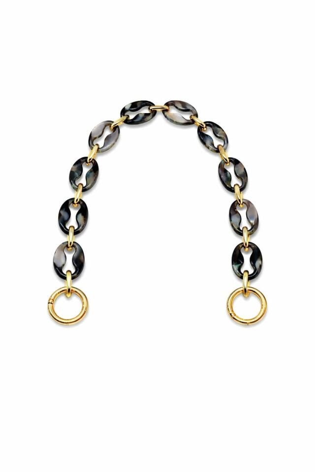 Nildenhobim Akrilik Zincir Model Çanta Sapı - 45 cm, Altın Renk ve Yaylı Halkalı  ( Siyahlı )