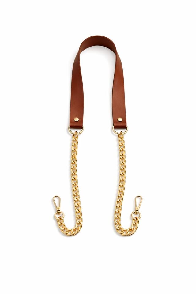 Nildenhobim Suni Derili Papağan Kancalı Altın Renk Zincirli Çanta Saplar - 115 Cm ( Taba Deri )