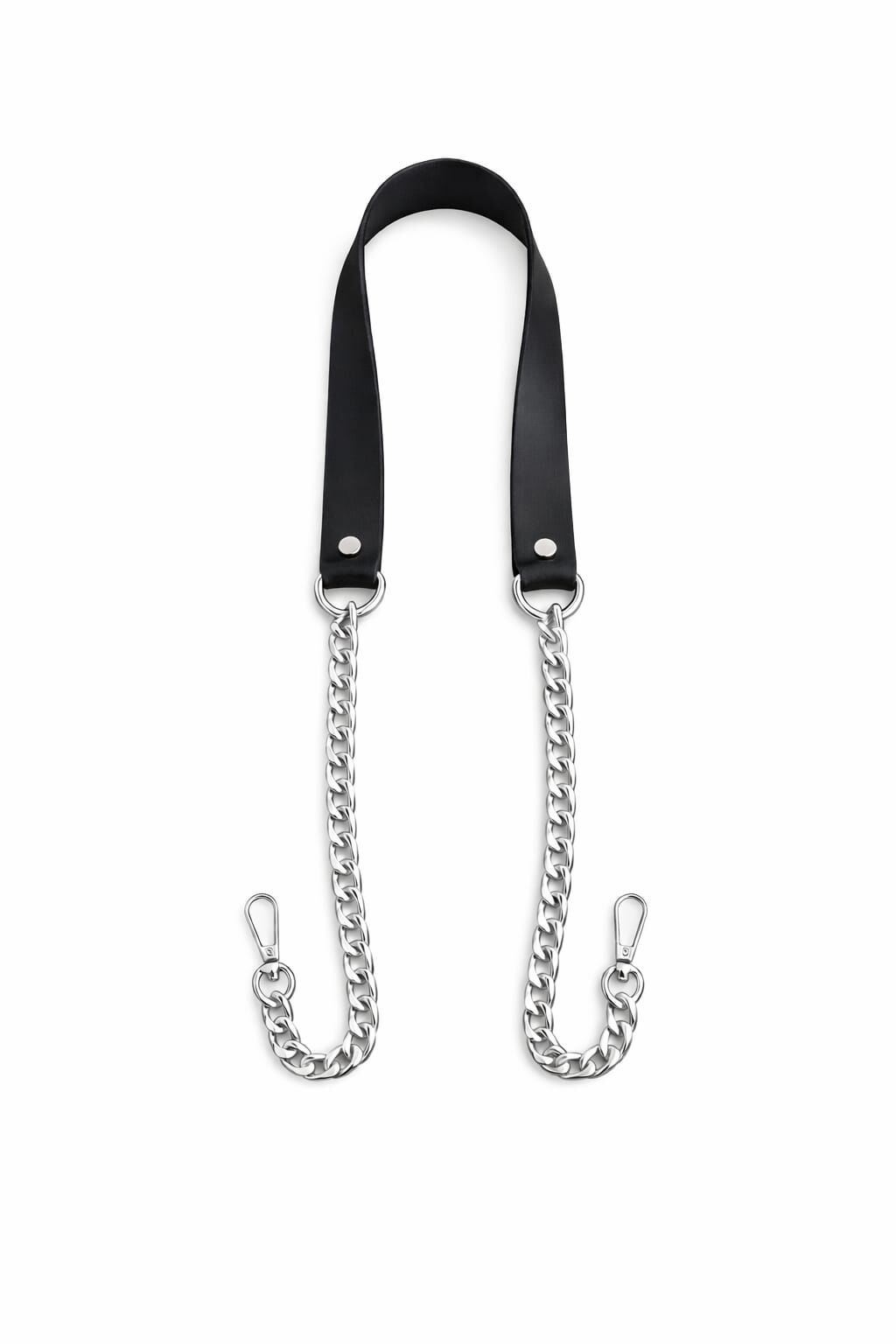 Nildenhobim Suni Derili Papağan Kancalı Gümüş Renk Zincirli Çanta Saplar - 115 Cm ( Siyah Deri )