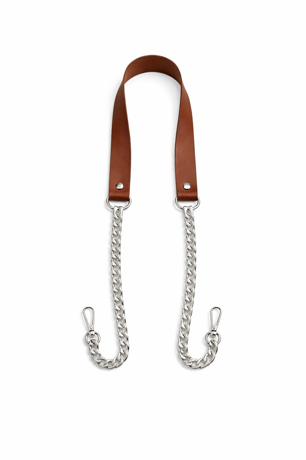 Nildenhobim Suni Derili Papağan Kancalı Gümüş Renk Zincirli Çanta Saplar - 115 Cm ( Taba Deri )