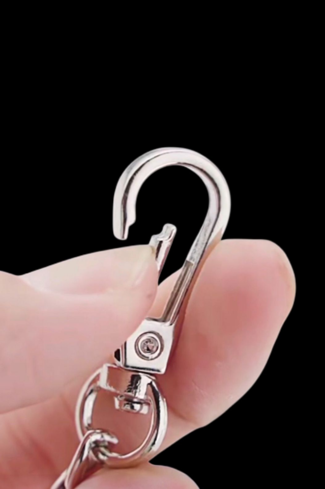 Nildenhobim Suni Derili Papağan Kancalı Gümüş Renk Zincirli Çanta Saplar - 115 Cm ( Kahverengi  Deri )