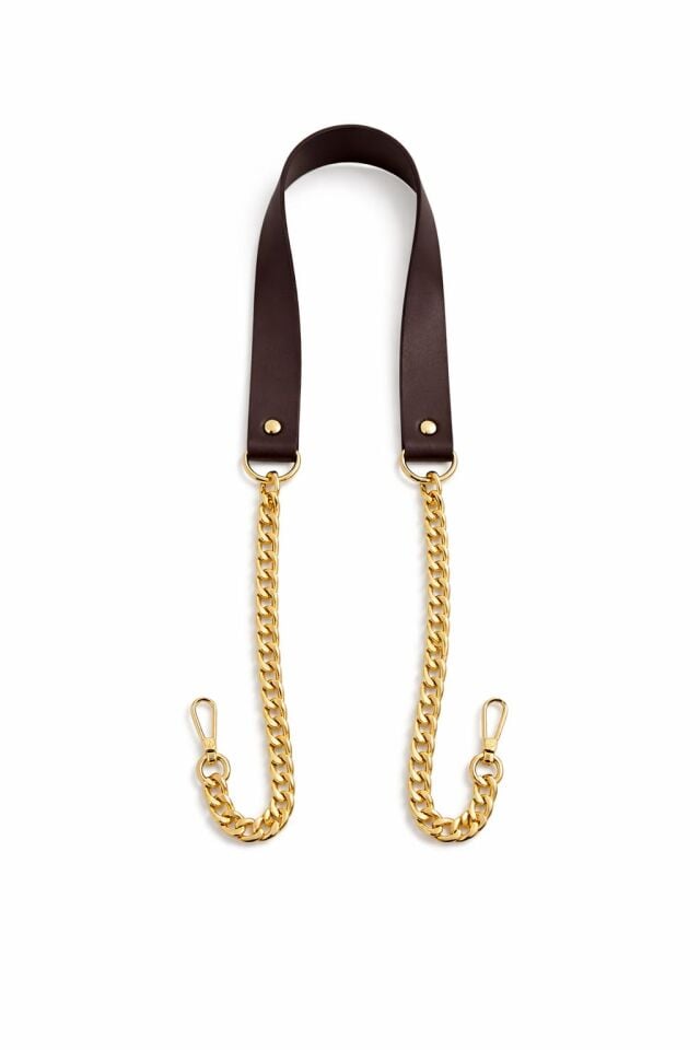 Nildenhobim Suni Derili Papağan Kancalı Gümüş Renk Zincirli Çanta Saplar - 115 Cm ( Kahverengi  Deri )