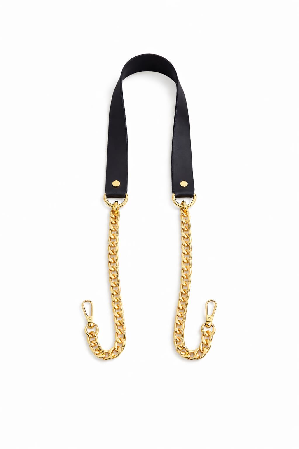 Nildenhobim Suni Derili Papağan Kancalı Altın Renk Zincirli Çanta Saplar - 115 Cm ( Siyah Deri )