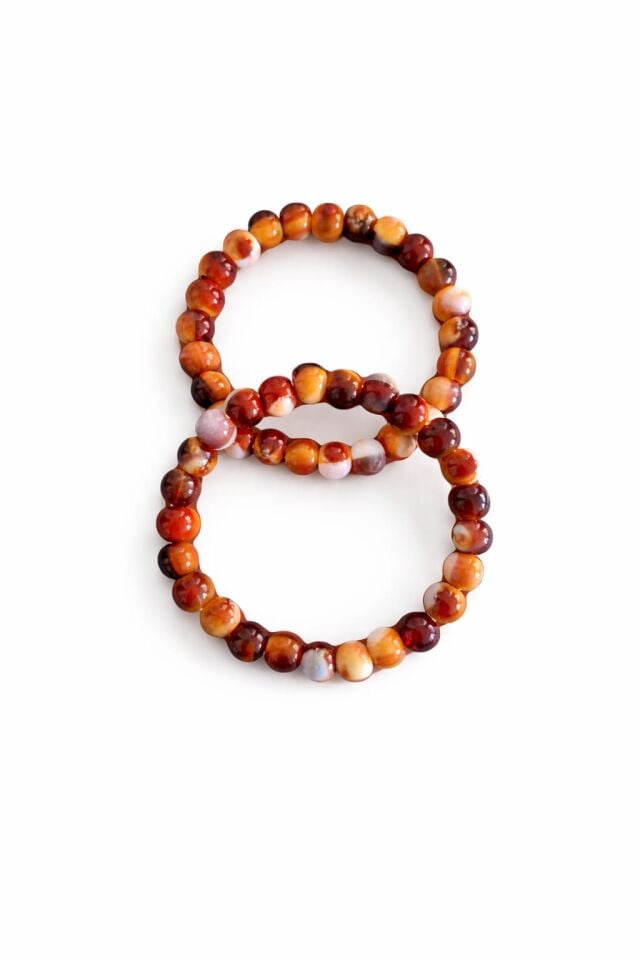 Nildenhobim Metal Üzerine İşlenmiş Plastik Boncuklu Şık Çanta Sap - Çap : 12 Cm ( Taba- Ekru )