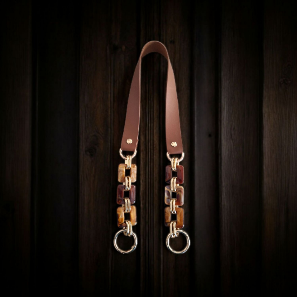 Nildenhobim Suni Derili Akrilik Kare Model Örgü ve Deri Çanta Sapları - 70 Cm (Altınrenk Aksesuar)