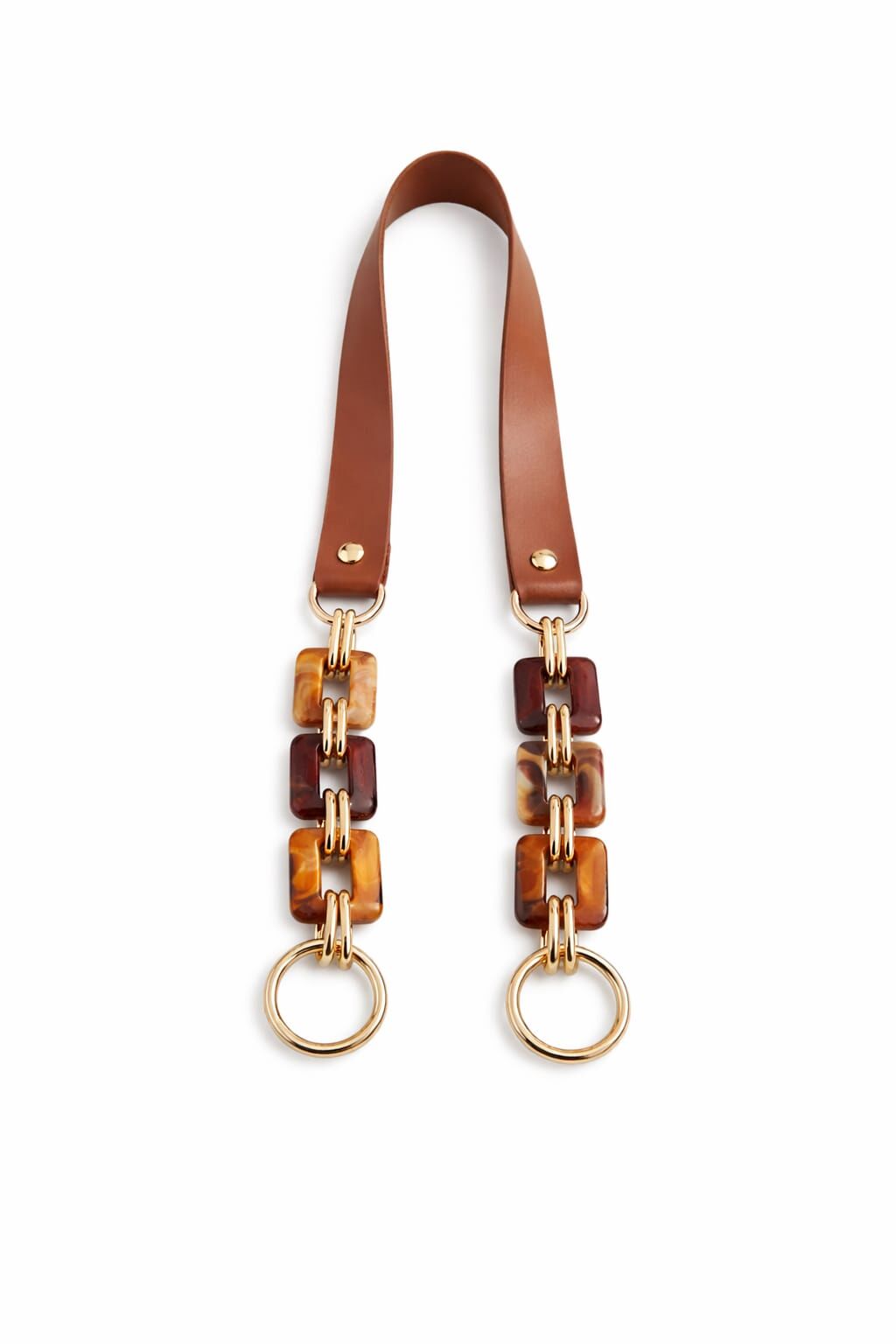 Nildenhobim Suni Derili Akrilik Kare Model Taba Çanta Sapı 70 cm – Altın Renk Aksesuarlı Örgü ve Deri Çanta Sapı