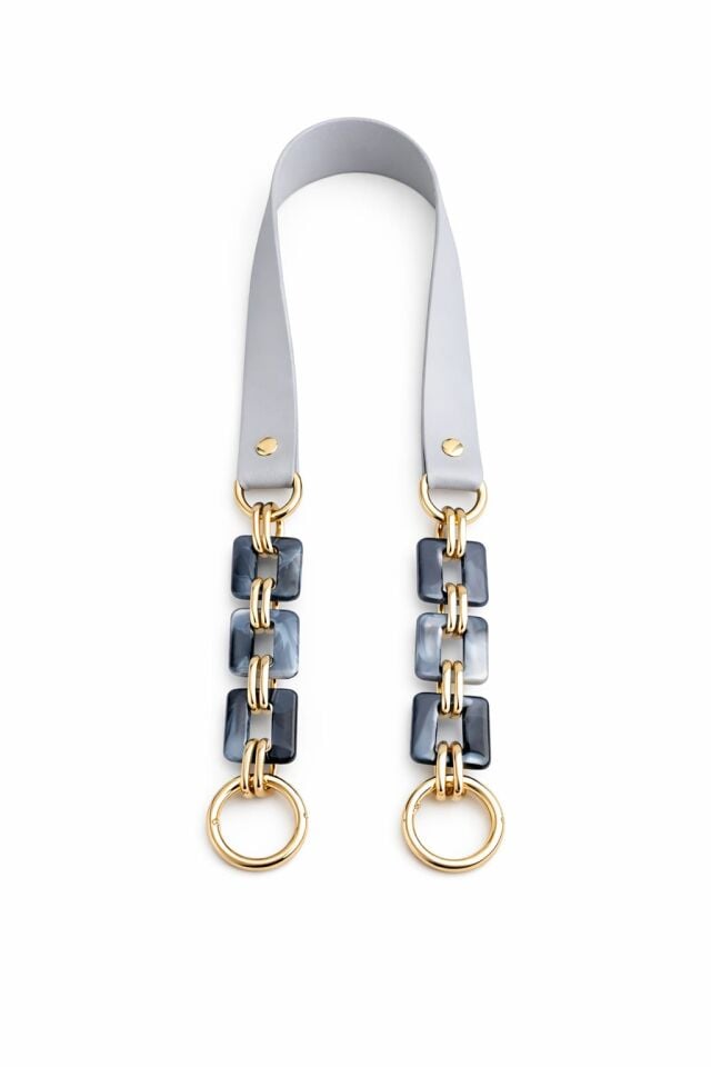 Nildenhobim Suni Derili Akrilik Kare Model Örgü ve Deri Çanta Sapları - 70 Cm ( Altın Renk Aksesuar - Gri Deri )