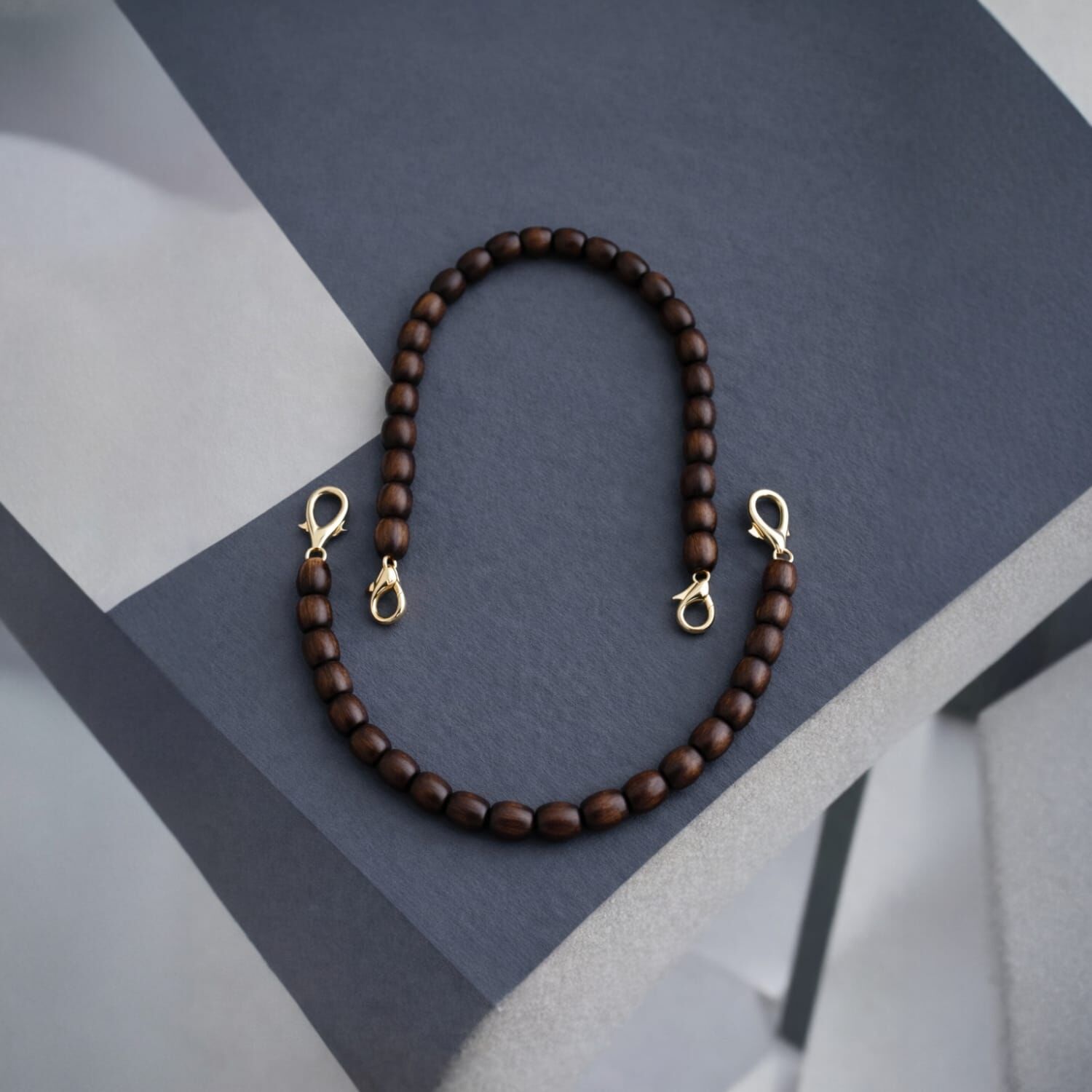 Nildenhobim Doğal Ahşap Boncuklu Çanta Sapı – 37 cm-  ( Koyu Ahşap Renk )