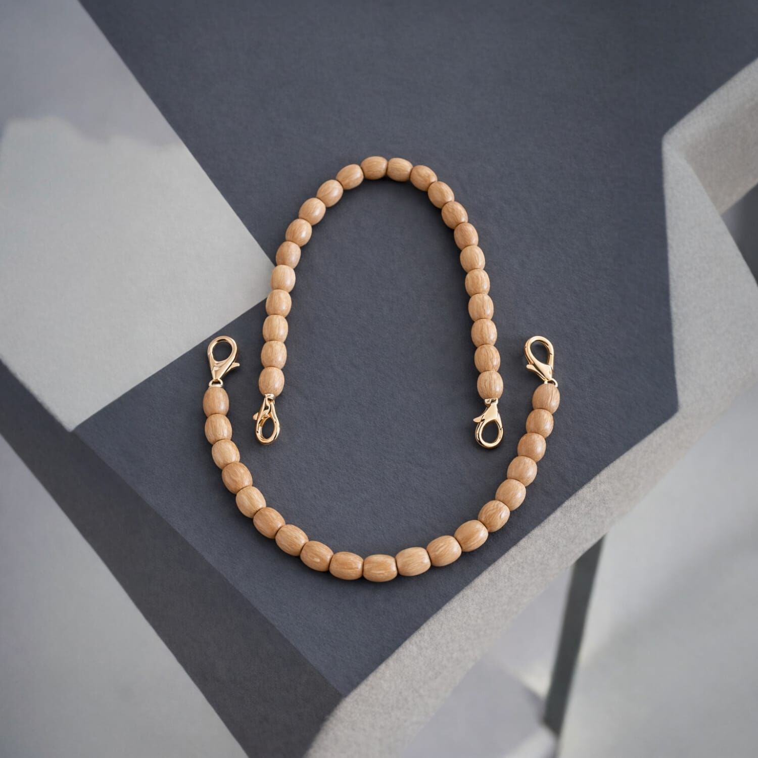 Nildenhobim Doğal Ahşap Boncuklu Çanta Sapı – 37 cm-  ( Açık Ahşap Renk )