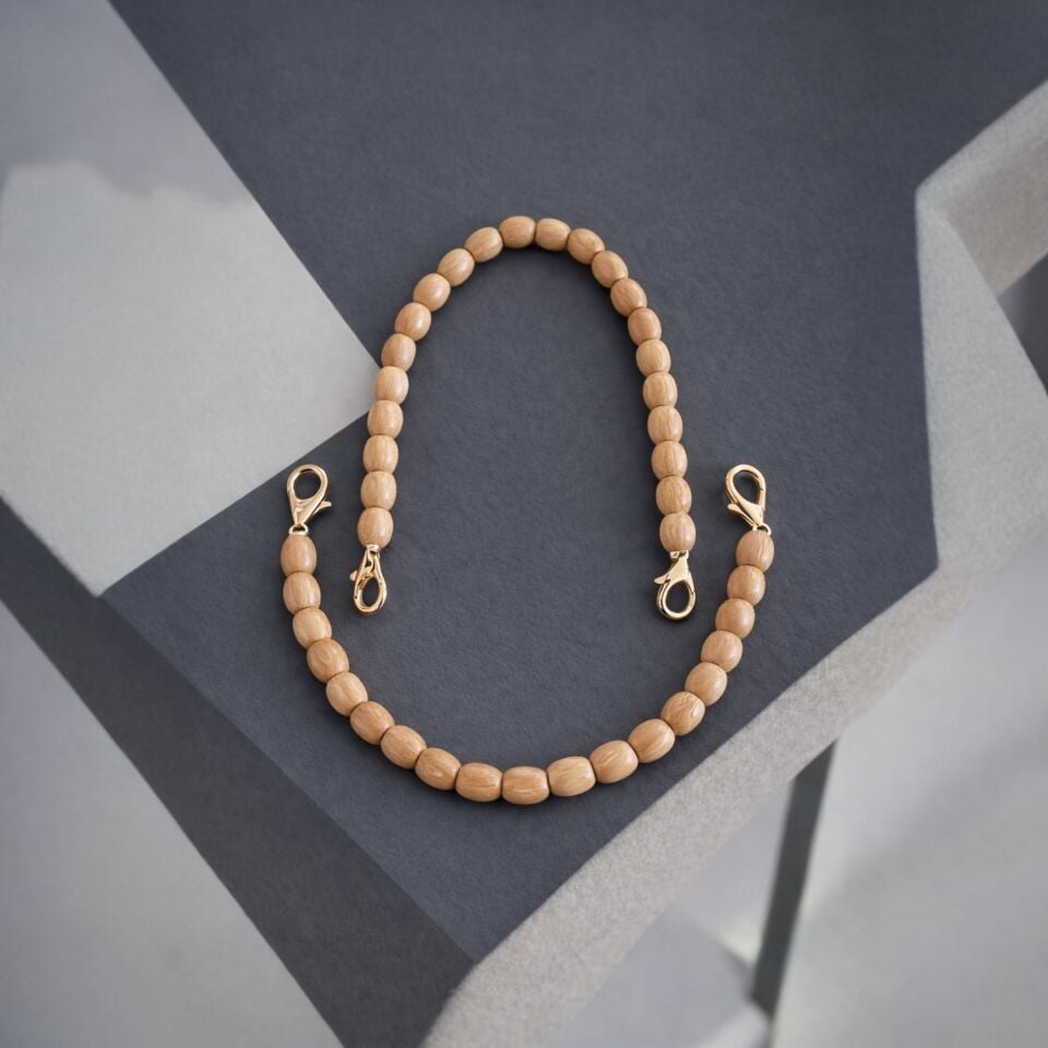 Nildenhobim Doğal Ahşap Boncuklu Çanta Sapı – 37 cm-  ( Açık Ahşap Renk )