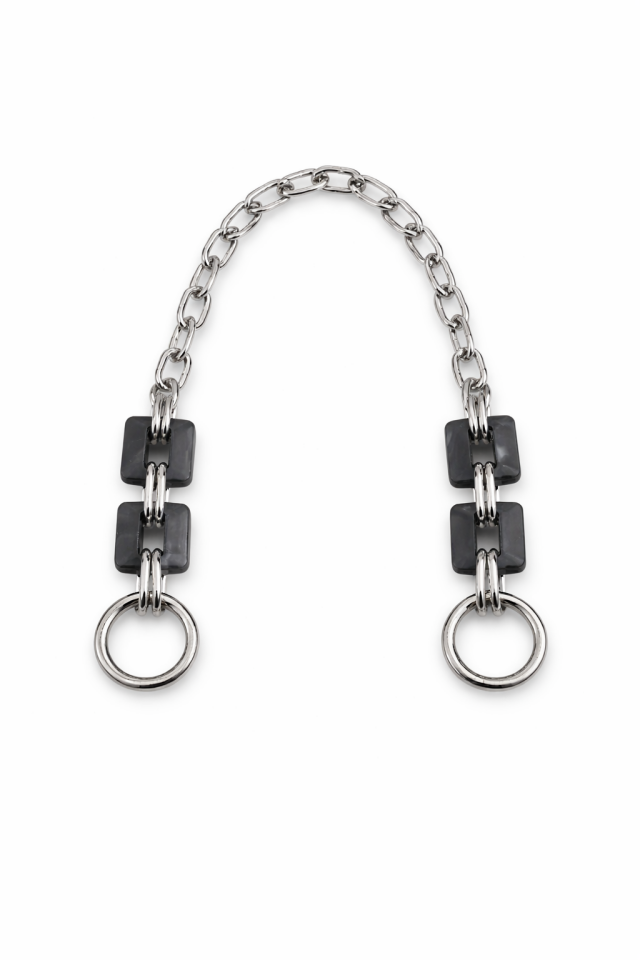 Nildenhobim Gümüş Renk Aksesuarlı Akrilik Detaylı Çanta Zinciri - Uzunluk : 45 Cm