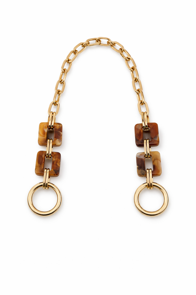 Nildenhobim Altın Renk Aksesuarlı Akrilik Detaylı Çanta Zinciri - Uzunluk : 45 Cm