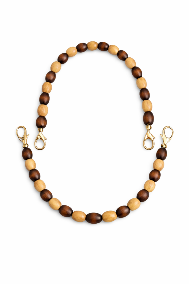 Nildenhobim Altın Renk Kancalı Doğal Ahşap Boncuklu Çanta Sapı – 38 cm (Çift)