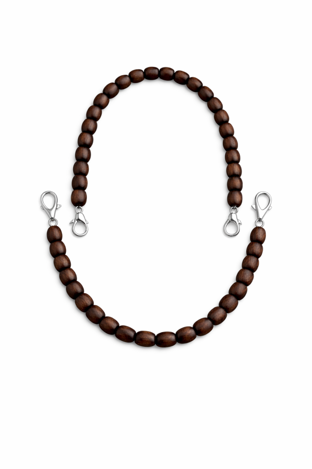 Nildenhobim Gümüş Renk Kancalı Doğal Ahşap Boncuklu Çanta Sapı – 38 cm- Ahşap 12 mm (Çift)